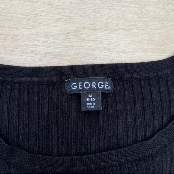 George Womens Medium Black Long Sleeve Ribbed Crewneck Sweater Comfy Fall Casual - Picture 2 of 8